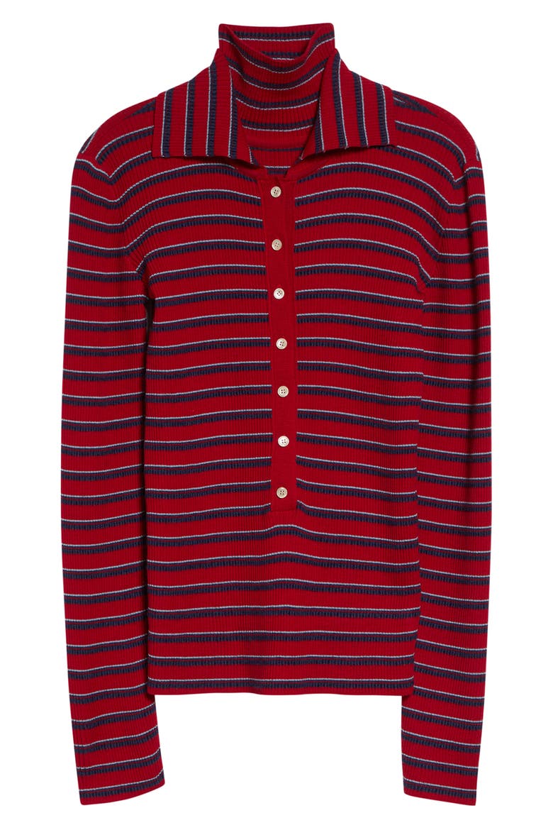 High-Neck Layered Knit Top, Alternate, color, RED