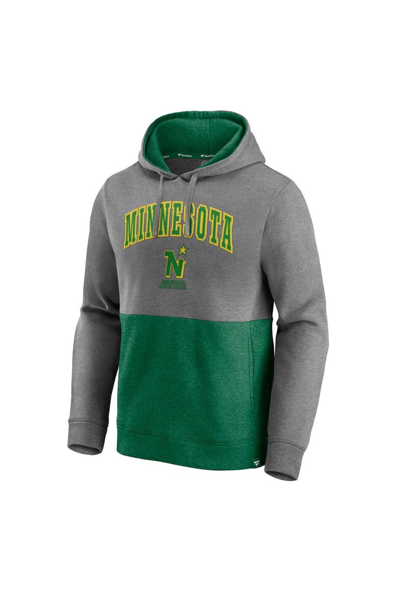 Men's Fanatics Branded Heathered Gray/Kelly Green Minnesota North Stars Block Party Classic Arch Signature Pullover Hoodie, Alternate, color, Heather Gray