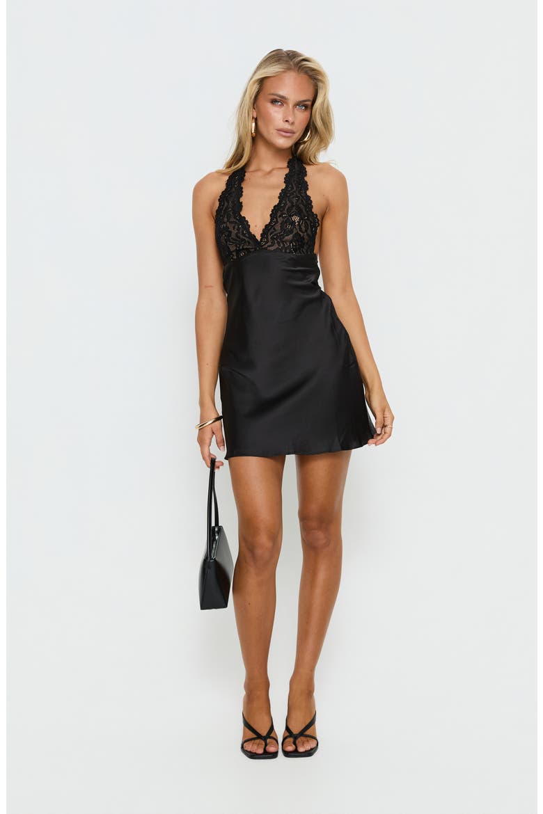 Nataliana Lace Halter Minidress, Alternate, color, BLACK