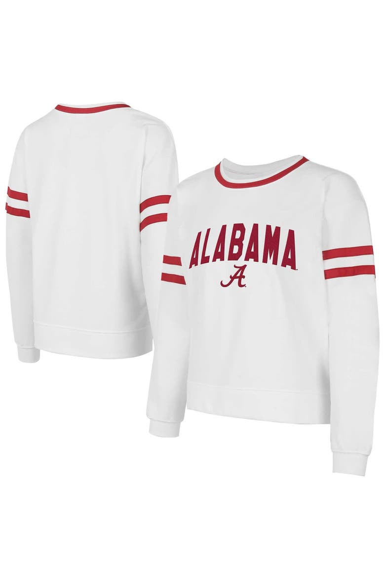 Women's Concepts Sport  White Alabama Crimson Tide Borough French Terry Arch Over Long Sleeve T-Shirt, Alternate, color, White