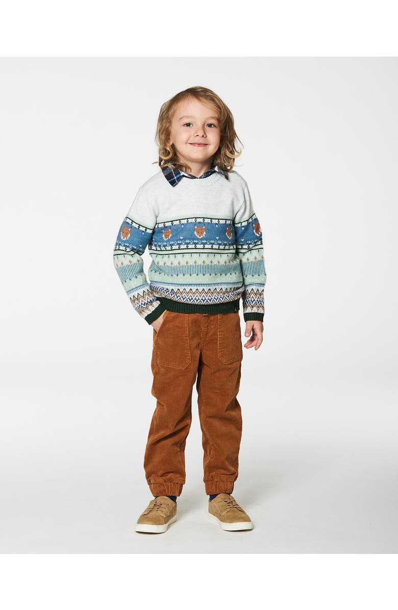 Deux par Deux Little Boy's Jacquard Sweater With Fox Beige, Blue And Green, Alternate, color, 