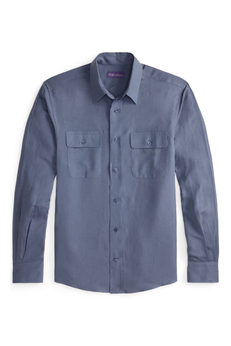 Silk & Linen Button-Up Shirt, Alternate, color, VINTAGE INDIGO
