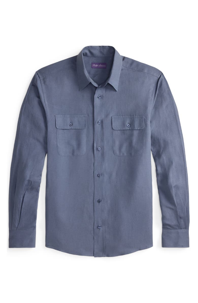Ralph Lauren Purple Label Silk & Linen Button-Up Shirt, Alternate, color, Vintage Indigo