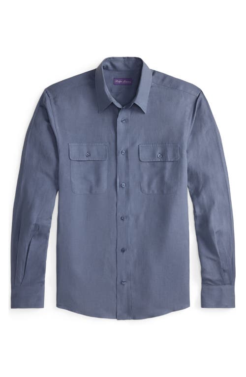Ralph Lauren Purple Label Silk & Linen Button-up Shirt In Blue