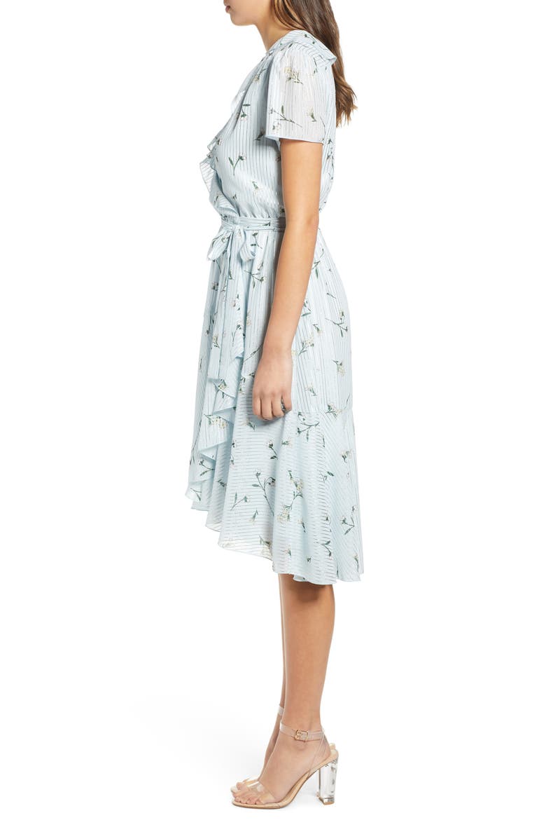 Sutton Ruffle Wrap Dress, Alternate, color, SKY BLUE FLORAL