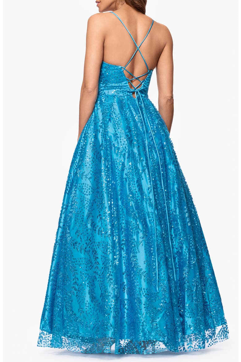 Gllitter Dot & Leaf Ballgown, Alternate, color, AQUA