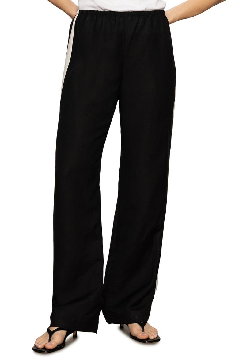Casual Linen Blend Track Pants, Main, color, BLACK