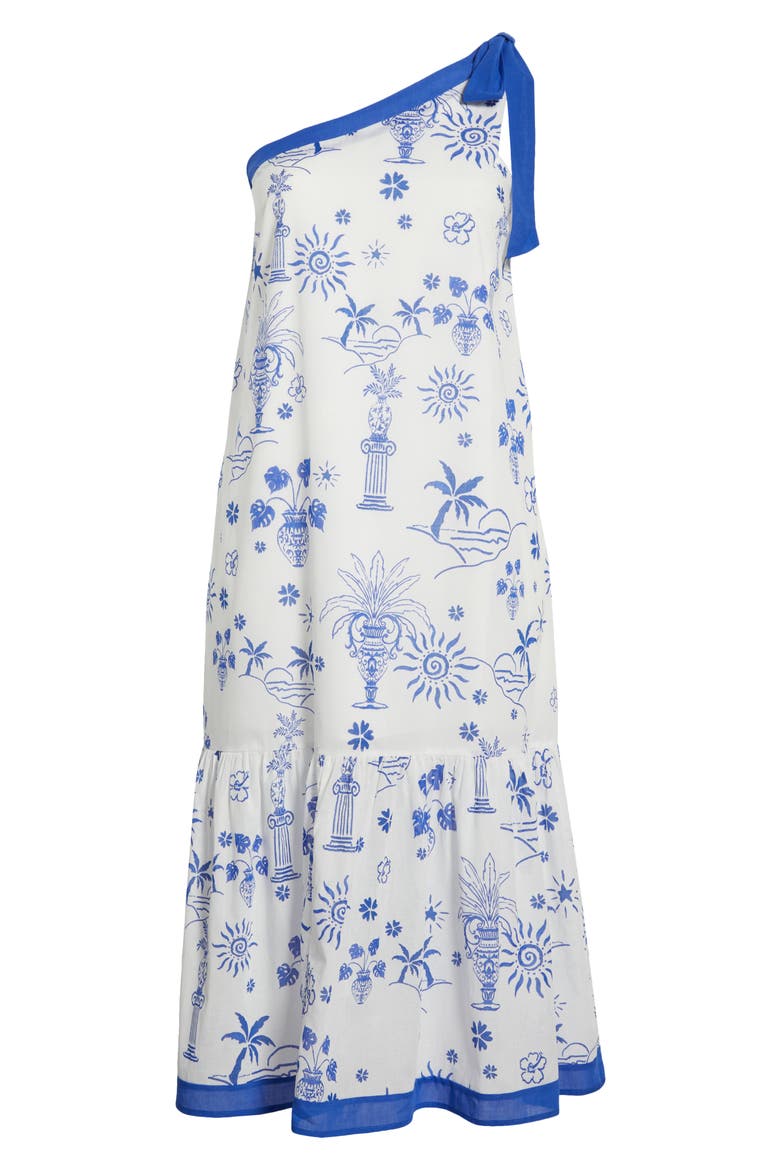 Alvina Tropics Nicol One-Shoulder Cotton Maxi Dress, Alternate, color, WHITE/ BLUE