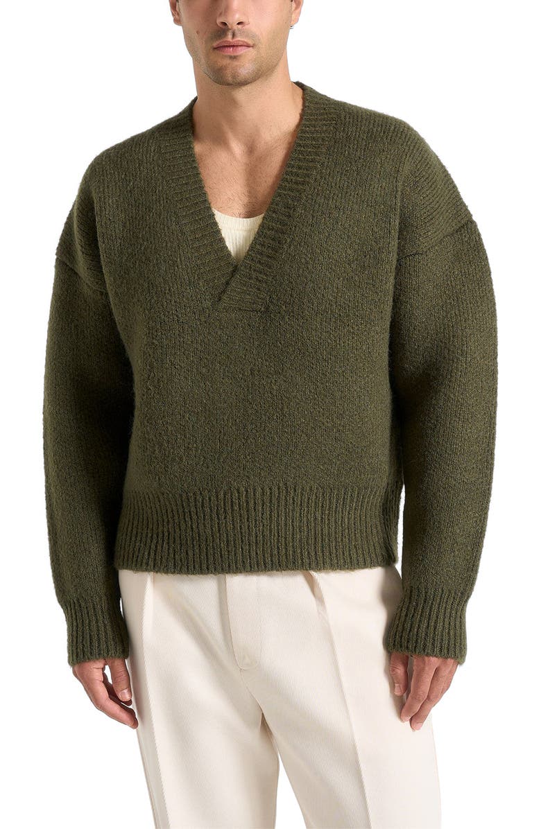 Manière De Voir Chad V-Neck Wool Knit Jumper, Main, color, Deep Olive