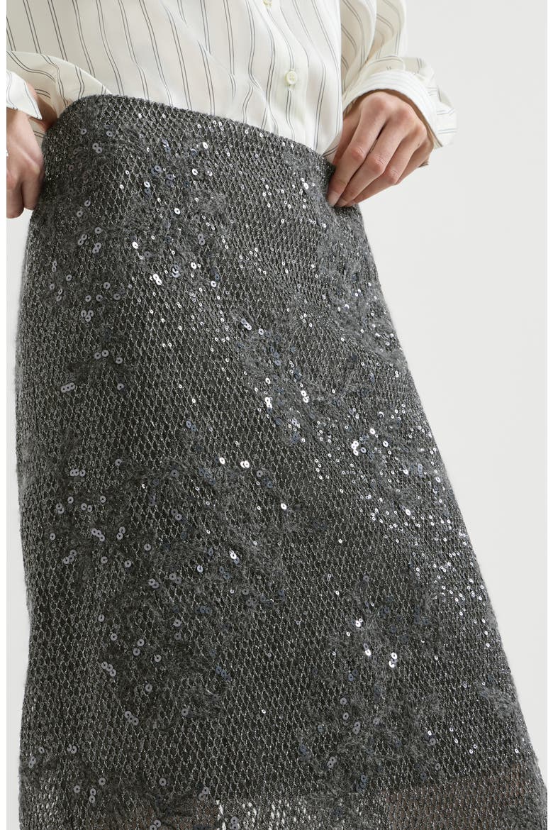 Dazzling lace embroidery pencil skirt in sparkling mohair and wool, Alternate, color, Dark Grey
