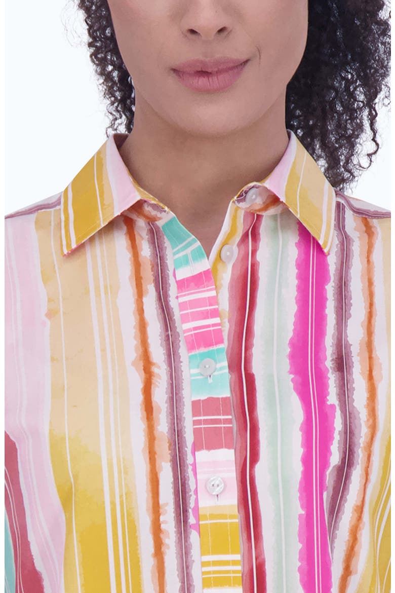 Watercolor Stripe Non-Iron Cotton Button-Up Shirt, Alternate, color, MULTI STRIPE