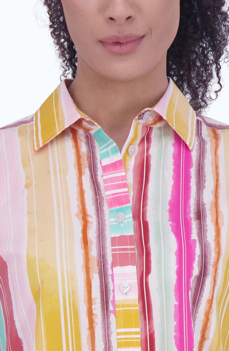 Foxcroft Watercolor Stripe Non-Iron Cotton Button-Up Shirt, Alternate, color, Multi Stripe