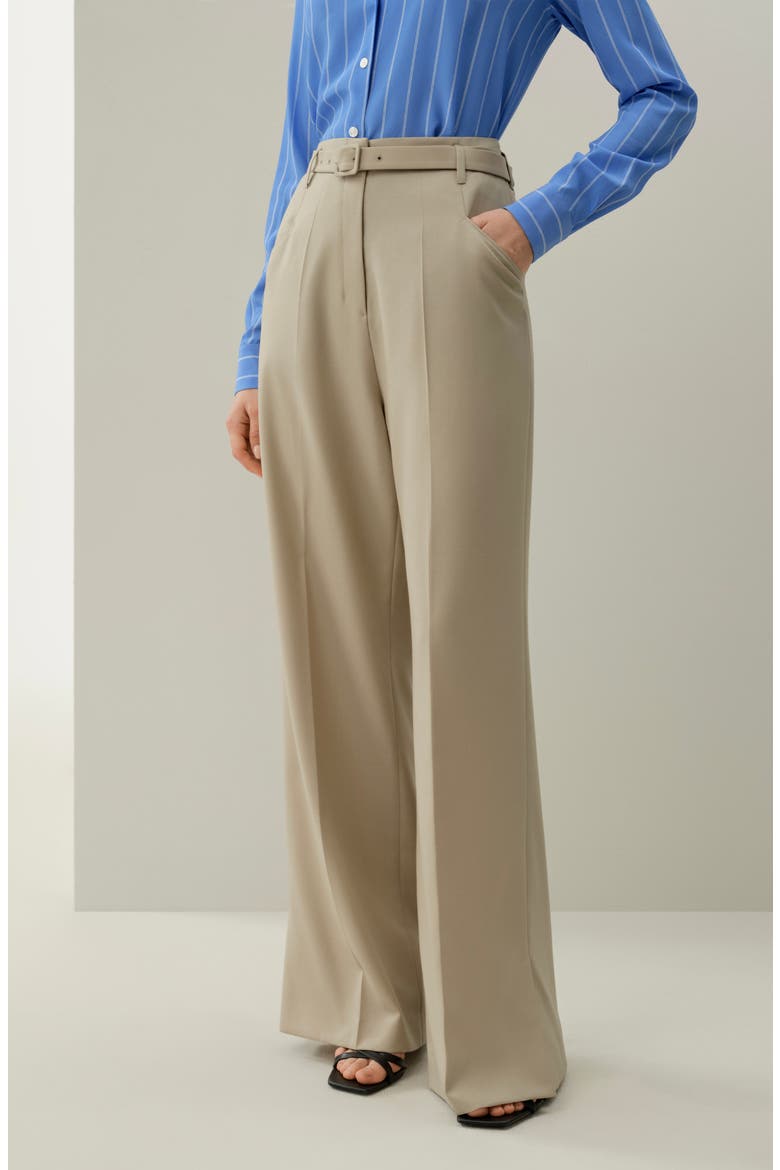Women's Silk-Wool Blend High-Waisted Wide-Leg Pants, Alternate, color, Almond