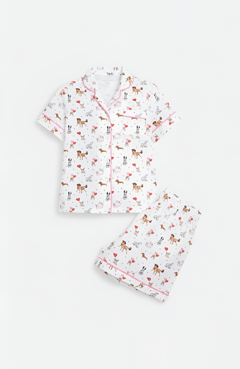 Preppy Goose Heart Puppy Print Short Sleeve Jersey PJ - PLUSH, Main, color, White Multi