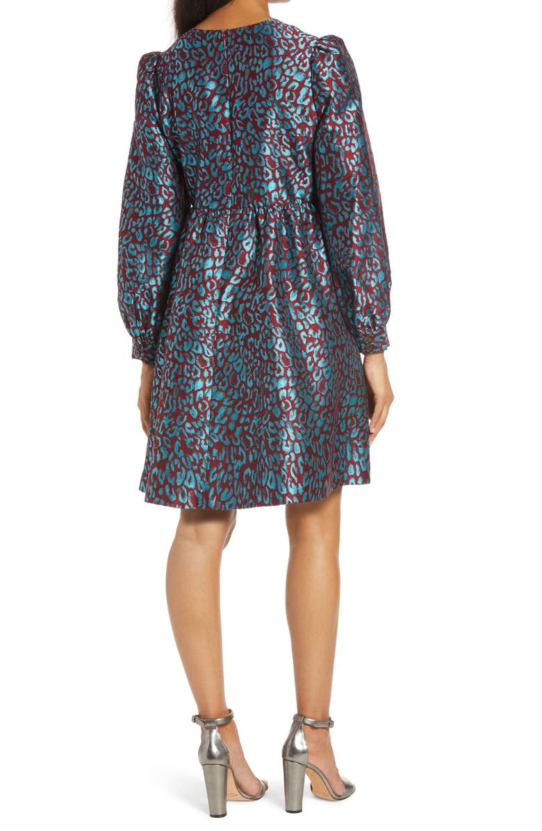 Halogen<sup>®</sup> x Atlantic-Pacific Leopard Jacquard Long Sleeve Dress, Alternate, color, 