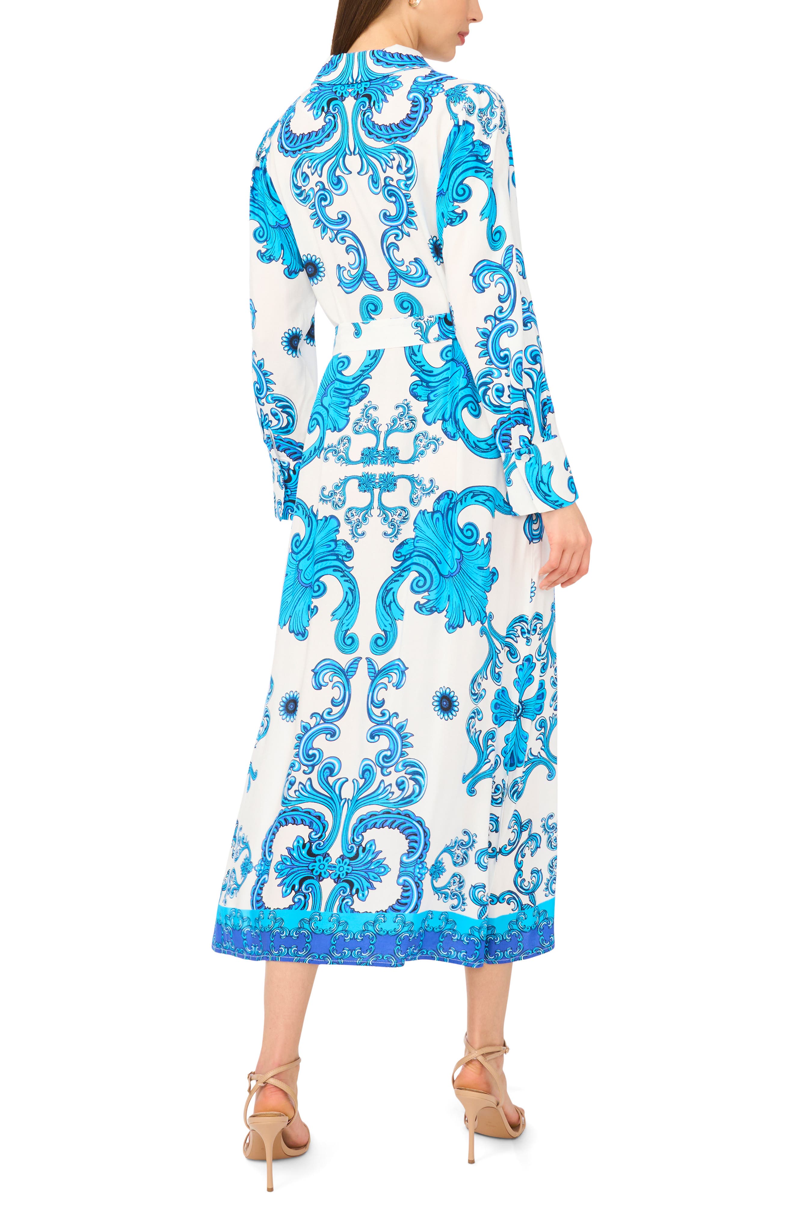 Print Long Sleeve Belted Shirtdress - image 2