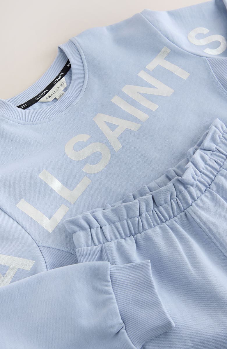 smALLSAINTS by ALLSAINTS Kids' Biggie Oversized Cotton Graphic Sweatshirt & Ruffle Shorts Set, Alternate, color, Blue