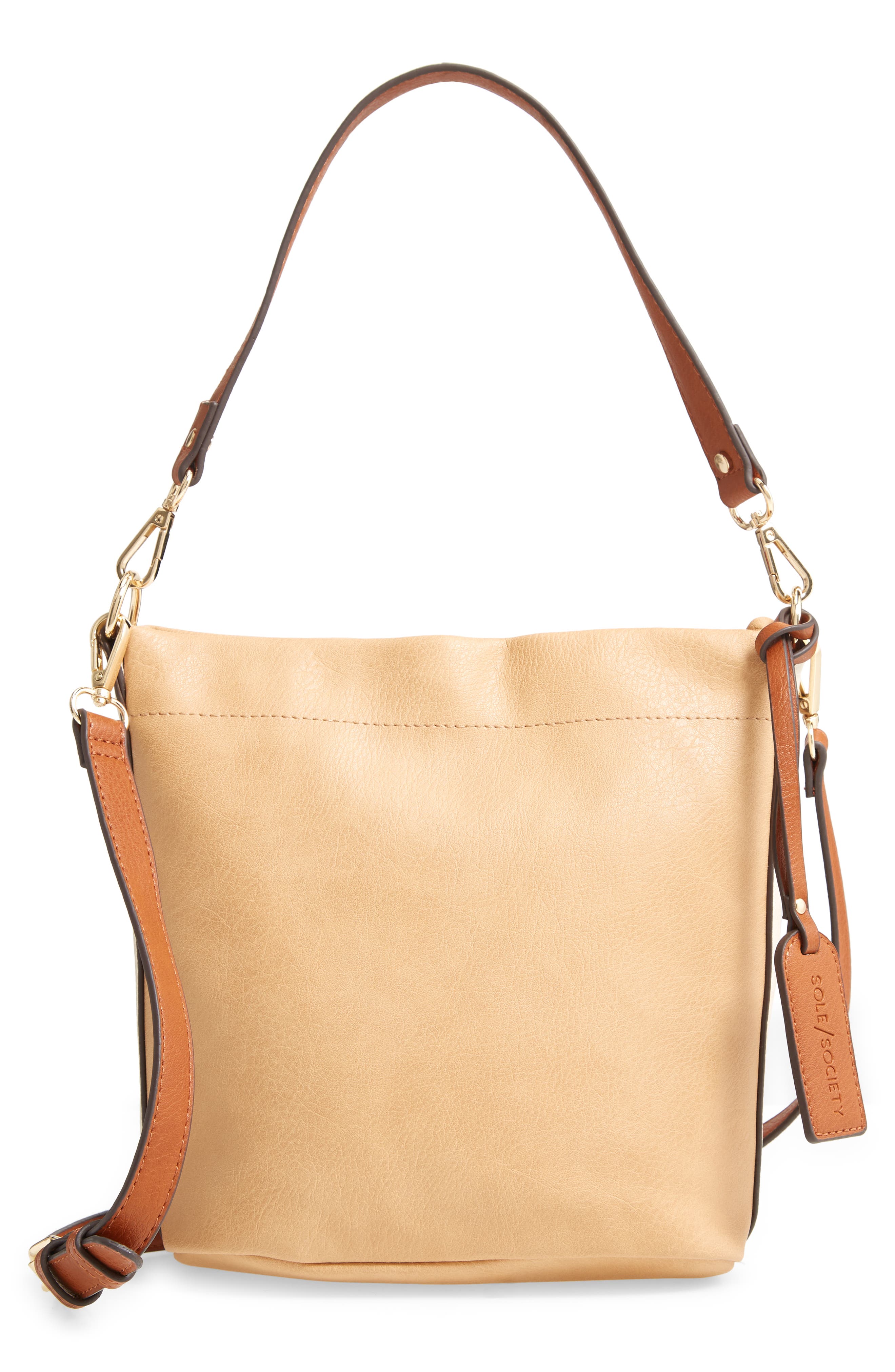 Beryl Faux Leather Bucket Bag, Main, color, NATURAL COMB