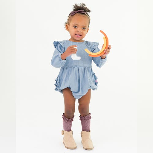 Rufflebutts Baby Toddler Girls Long Sleeve Flutter Bubble Romper In Blue