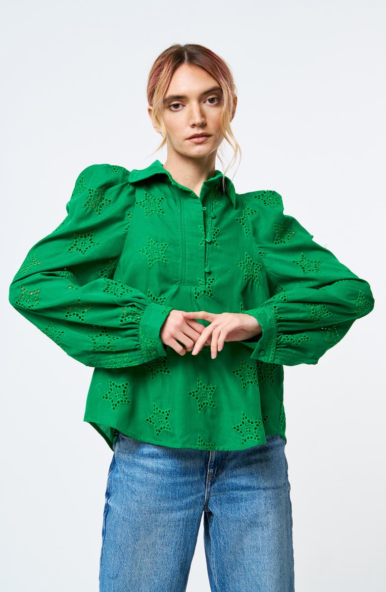 CIEBON Robyn Eyelet Puff Shoulder Shirt, Alternate, color, Green