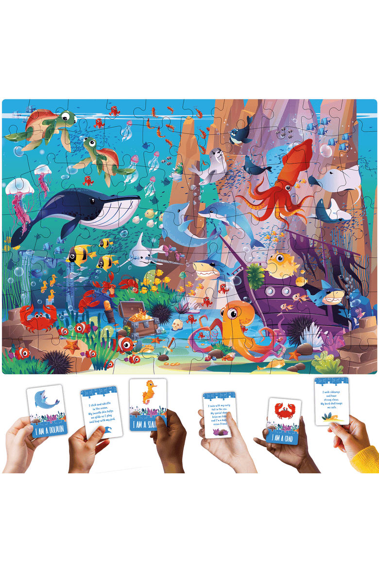 Kids Jigsaw Puzzles - 70 & 150 Piece Search & Find Riddle Puzzles with Flashcards, Alternate, color, RiddlePuzzle 70 Ocean