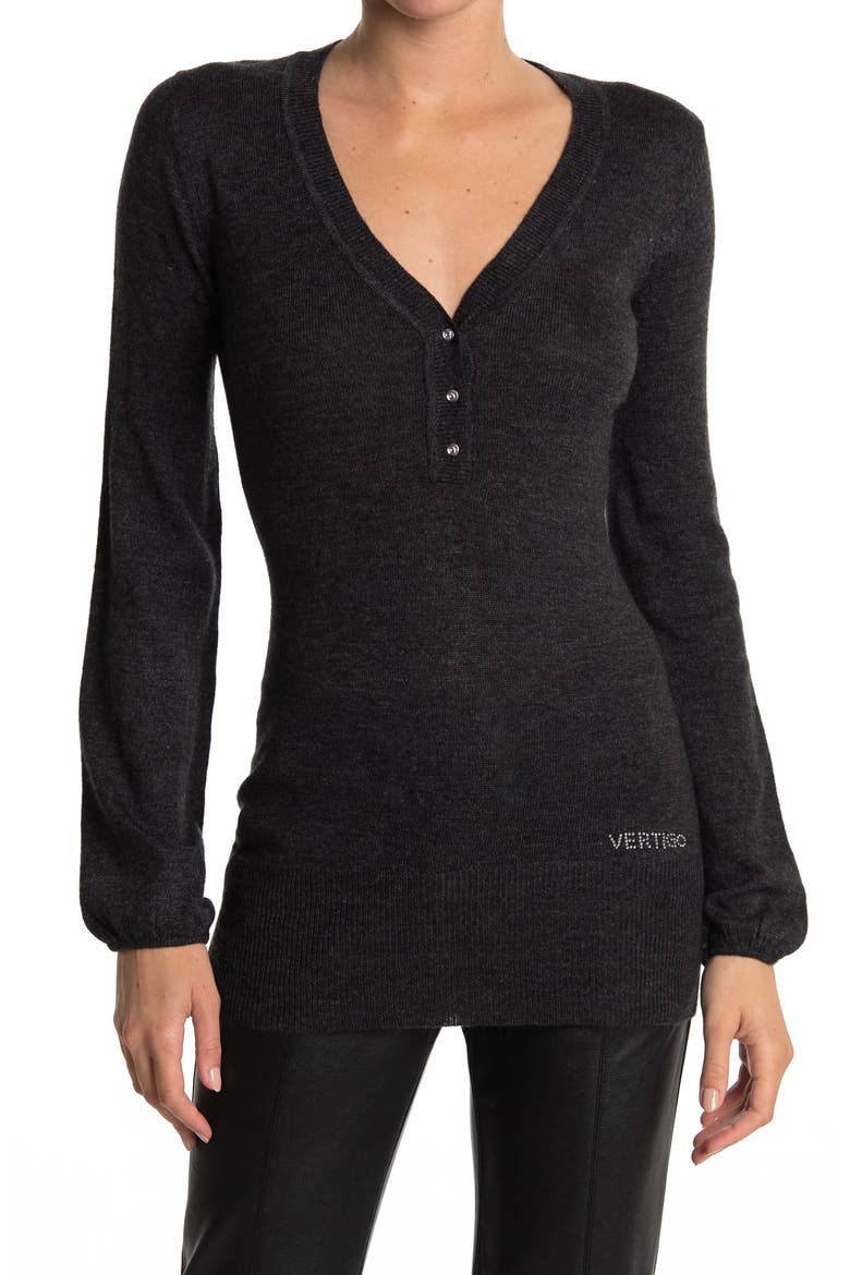 Vertigo Balloon Sleeve Henley Sweater, Main, color, CHARCOAL