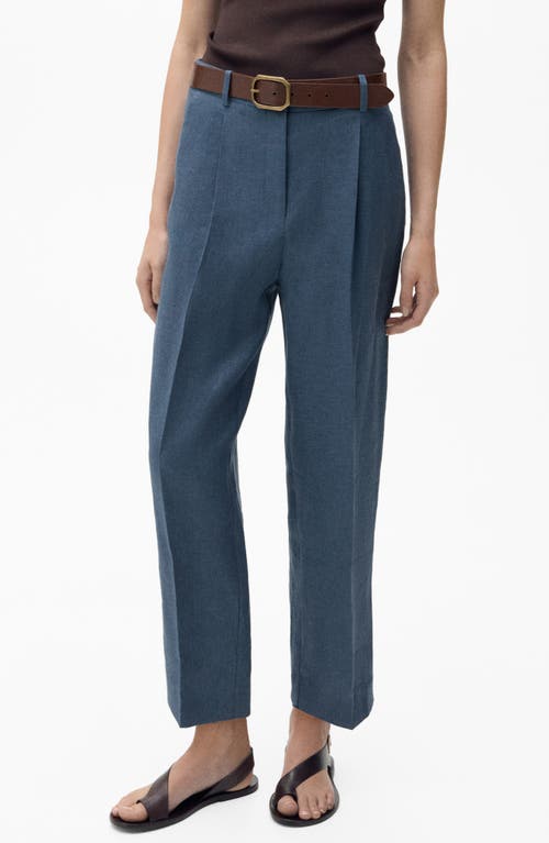 Mango Straight Linen Trousers With Dart Detail Blue In Blue