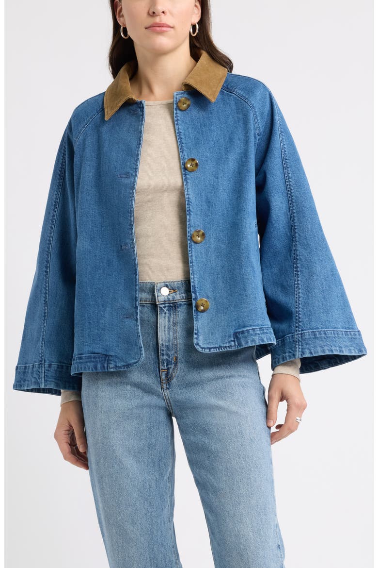 Swing Crop Denim Trench Coat, Main, color, MEDIUM WASH
