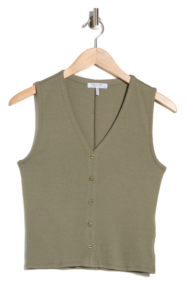 Essie Rib Button Tank, Alternate, color, OLIVE