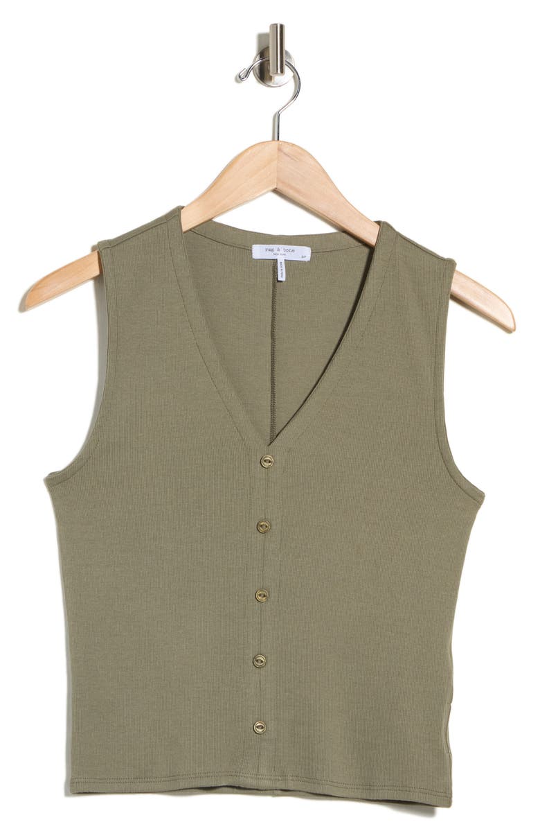 rag & bone Essie Rib Button Tank, Main, color, Olive