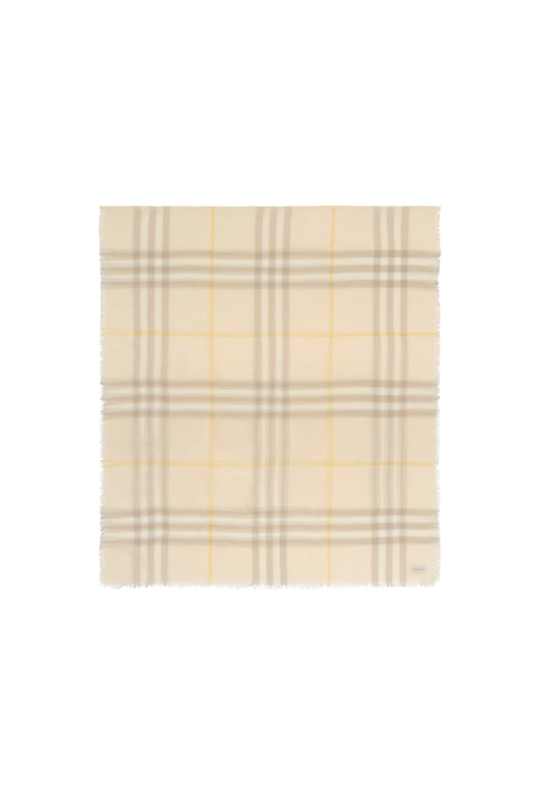 Wide Check Wool Scarf, Alternate, color, Custard beige