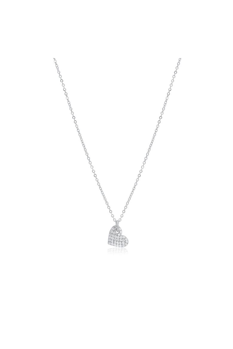 Mini Asymmetrical CZ Heart Necklace, Main, color, Sterling Silver