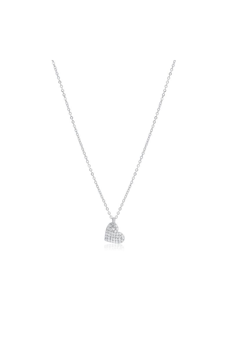 The Lovery Fine Jewelry Mini Asymmetrical CZ Heart Necklace, Main, color, Sterling Silver