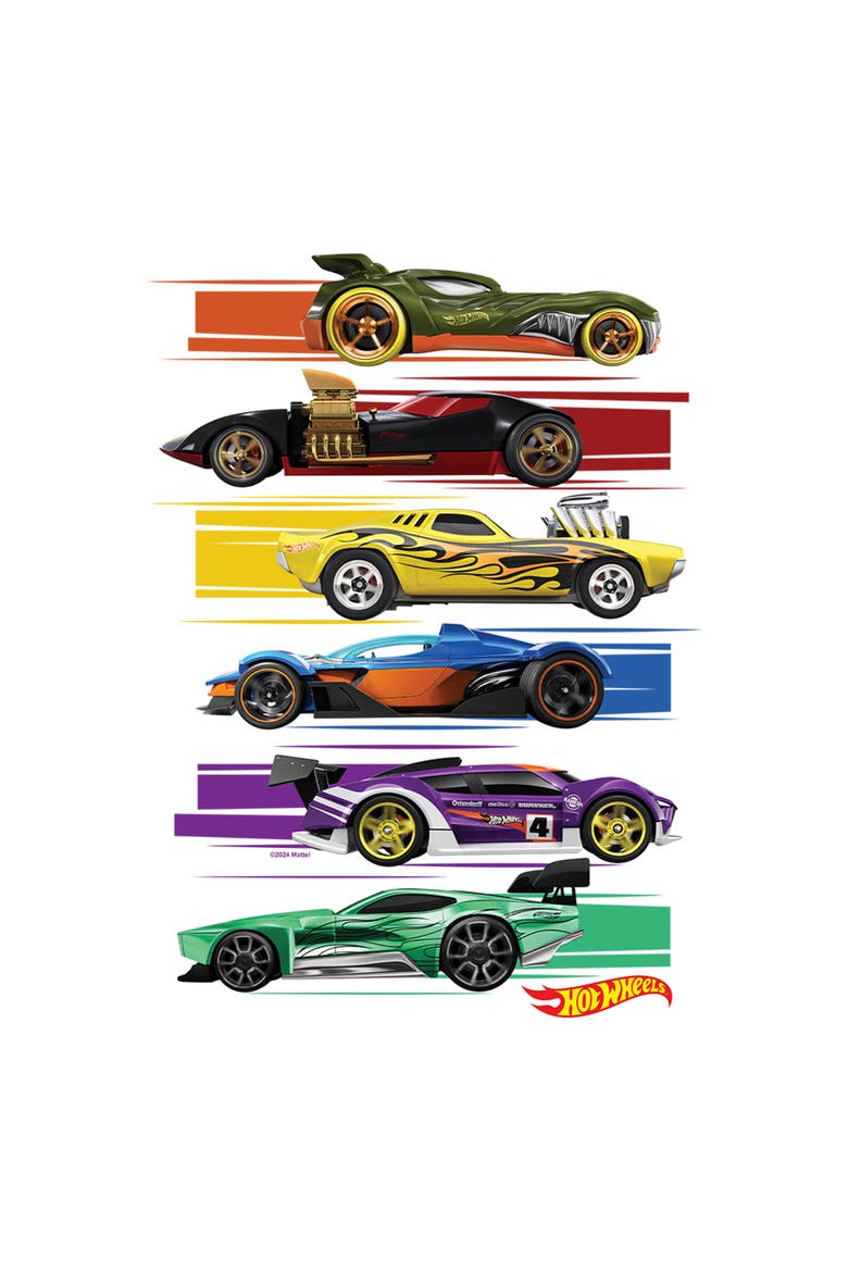 Boy's Hot Wheels Colorful Lineup  Graphic T-Shirt, Alternate, color, White