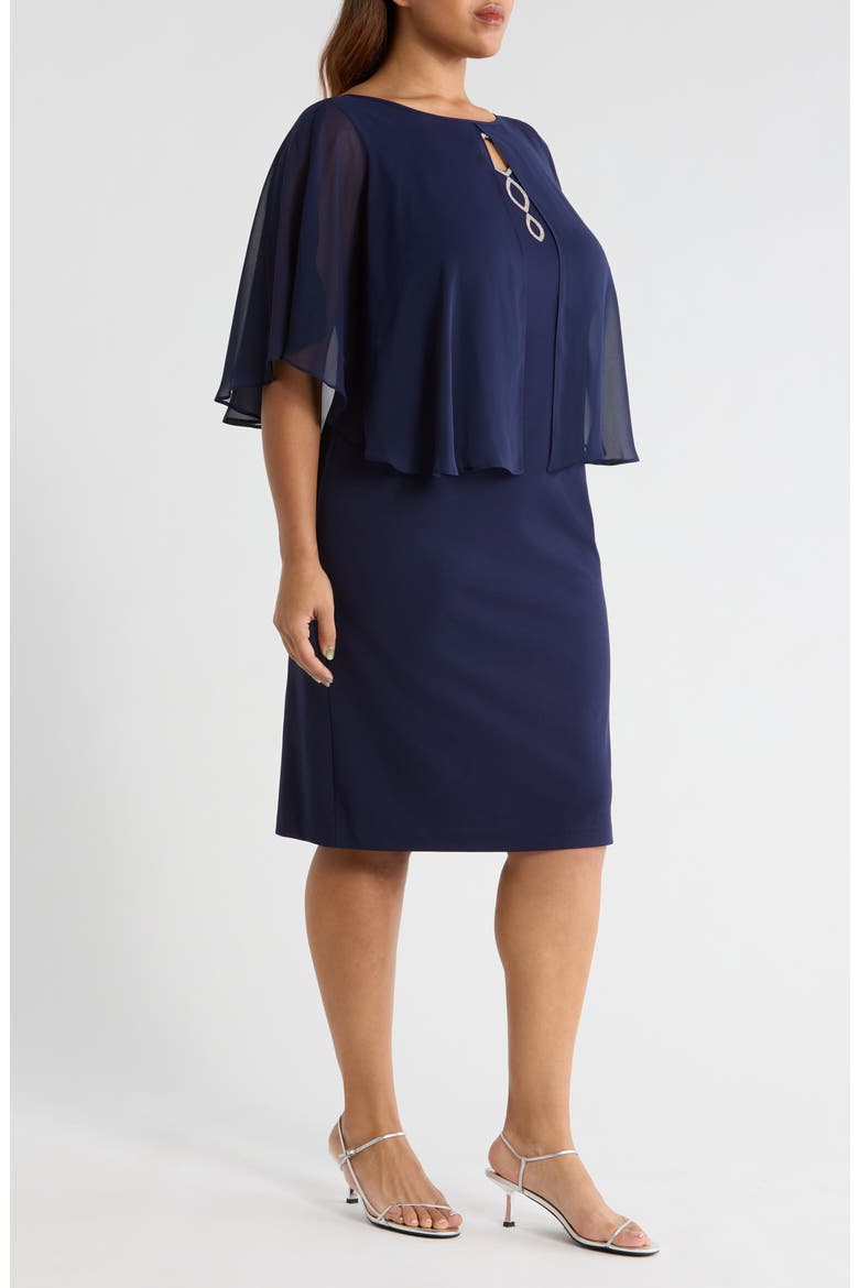 Cape Midi Dress, Alternate, color, NAVY