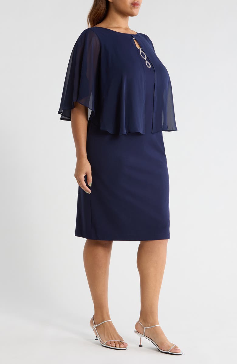 Connected Apparel Cape Midi Dress, Alternate, color, Navy