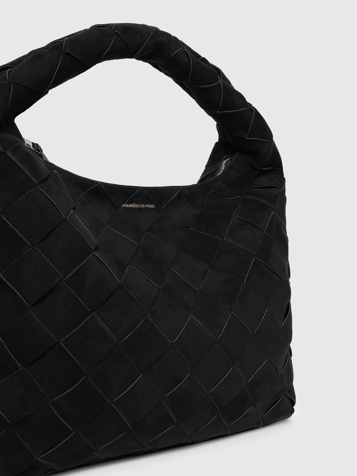 Manière De Voir Aubin Suede Woven Hobo Bag, Alternate, color, Black