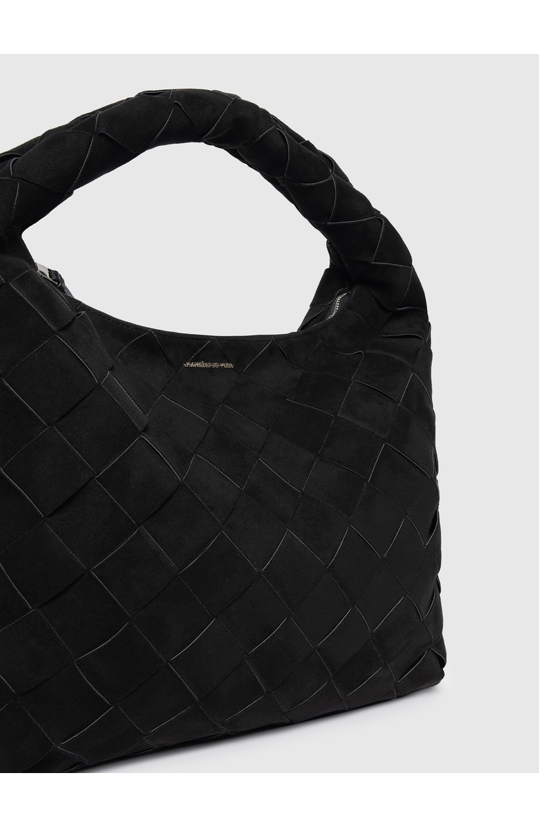 Manière De Voir Aubin Suede Woven Hobo Bag, Alternate, color, Black