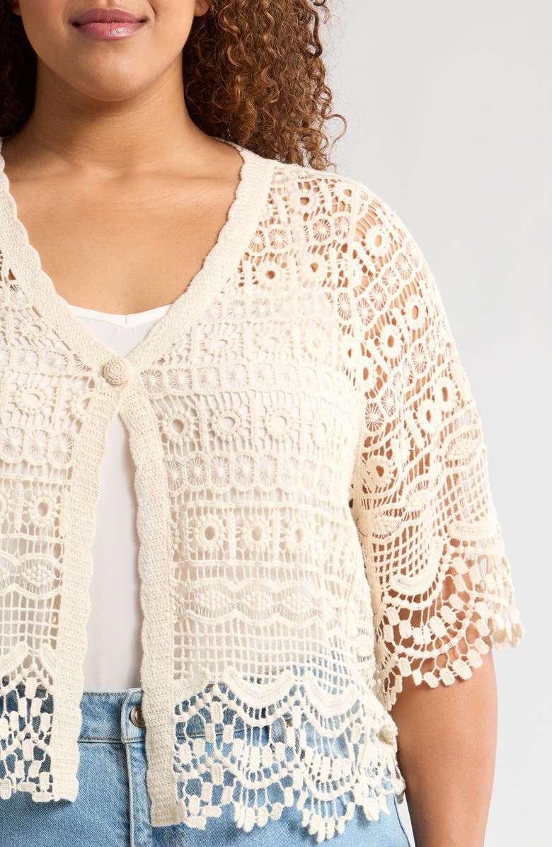 Liverpool Los Angeles Short Sleeve Lace Bolero, Alternate, color,