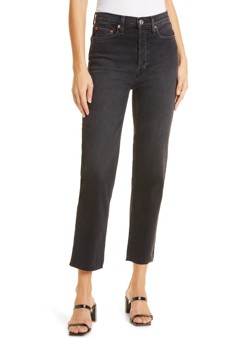 '70s Ultra High Waist Raw Hem Stovepipe Jeans, Main, color, WASHED NOIR