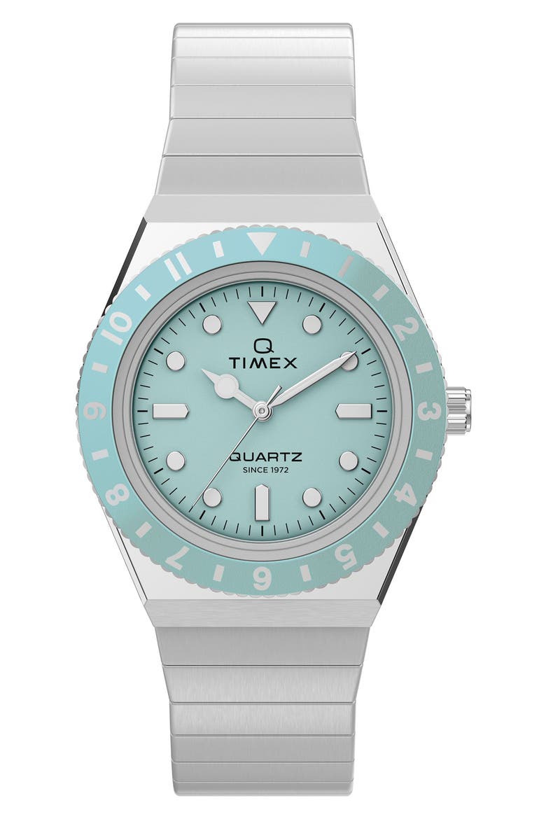 Q Timex® Mini 30mm Stainless Steel Expansion Band Watch, Main, color, ICE BLUE/ SILVER-TONE