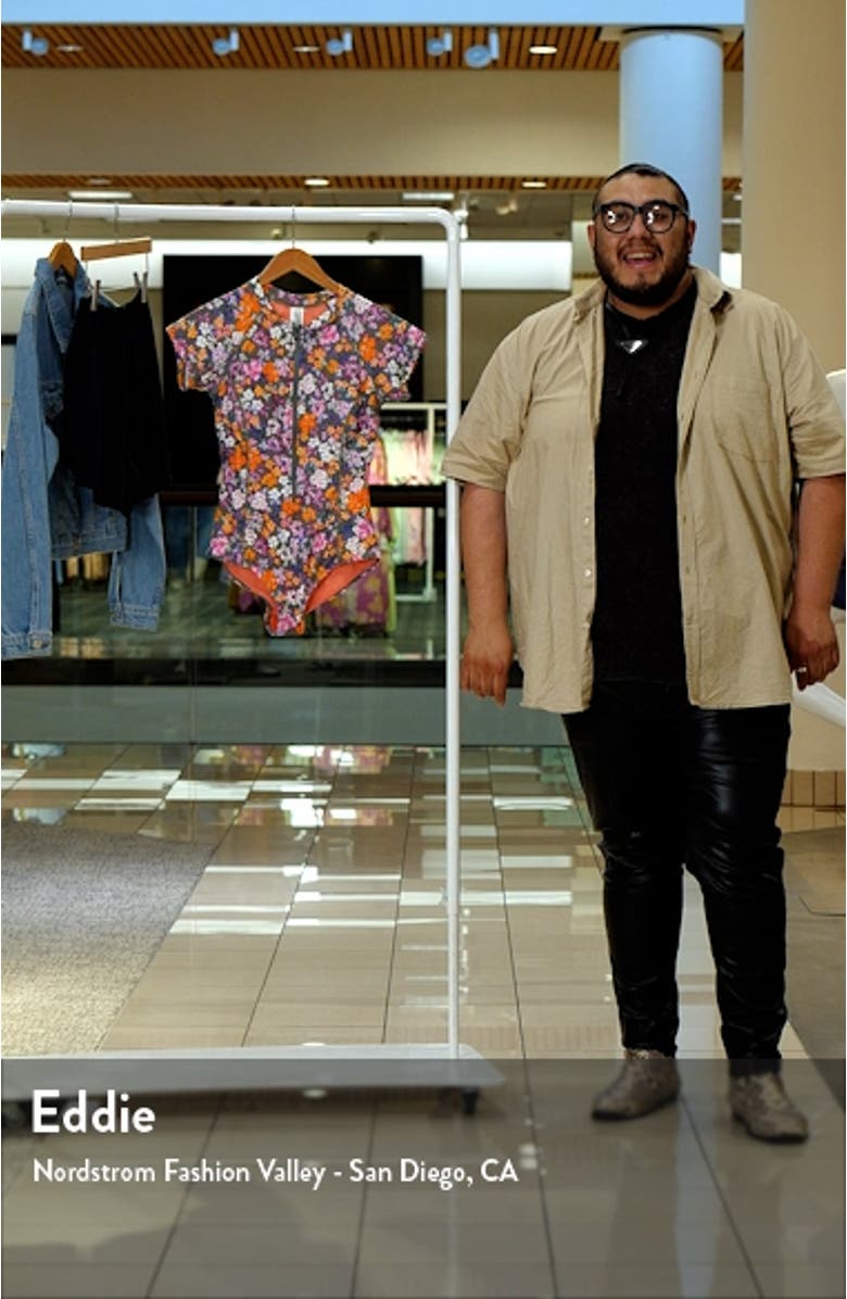 Floral Short Sleeve Zip One-Piece Swimsuit, sales video thumbnail