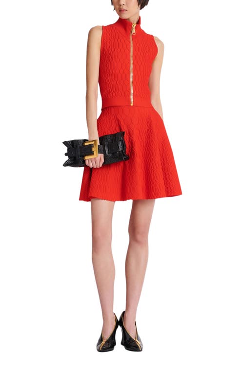 Balmain Sleeveless Crocodile-knit Top In Red