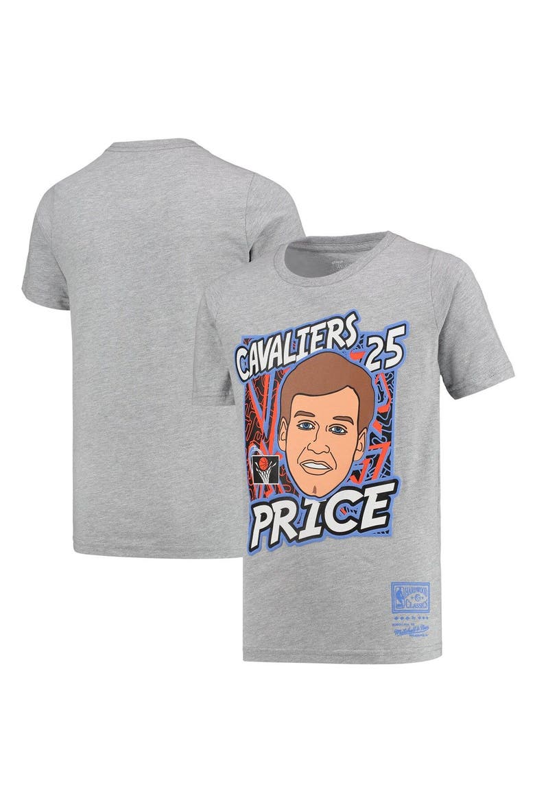 Youth Mitchell & Ness Mark Price Gray Cleveland Cavaliers Hardwood Classics King of the Court Player T-Shirt, Main, color, Heather Gray
