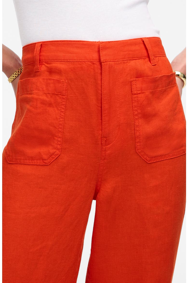 Patch Pocket Linen Flare Pants, Alternate, color, BRIGHT FLAME