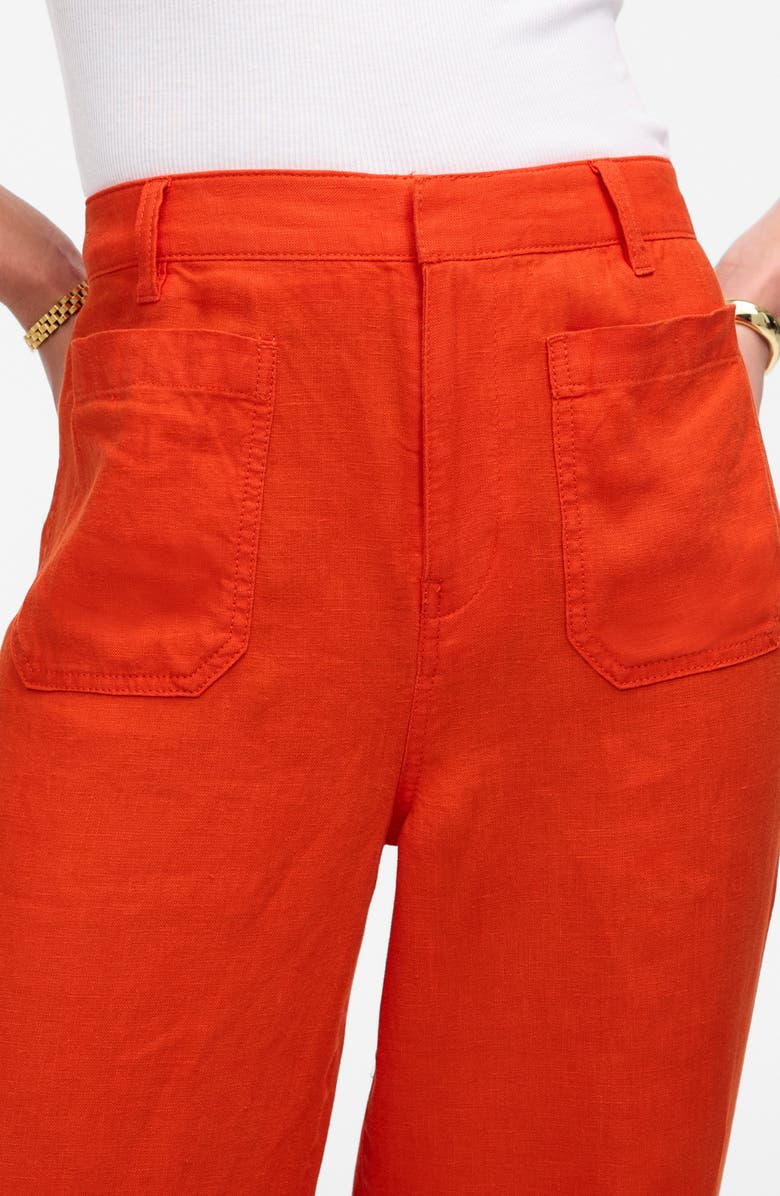 Madewell Patch Pocket Linen Flare Pants, Alternate, color, Bright Flame