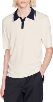 SANDRO Stripe Collar Polo Sweater