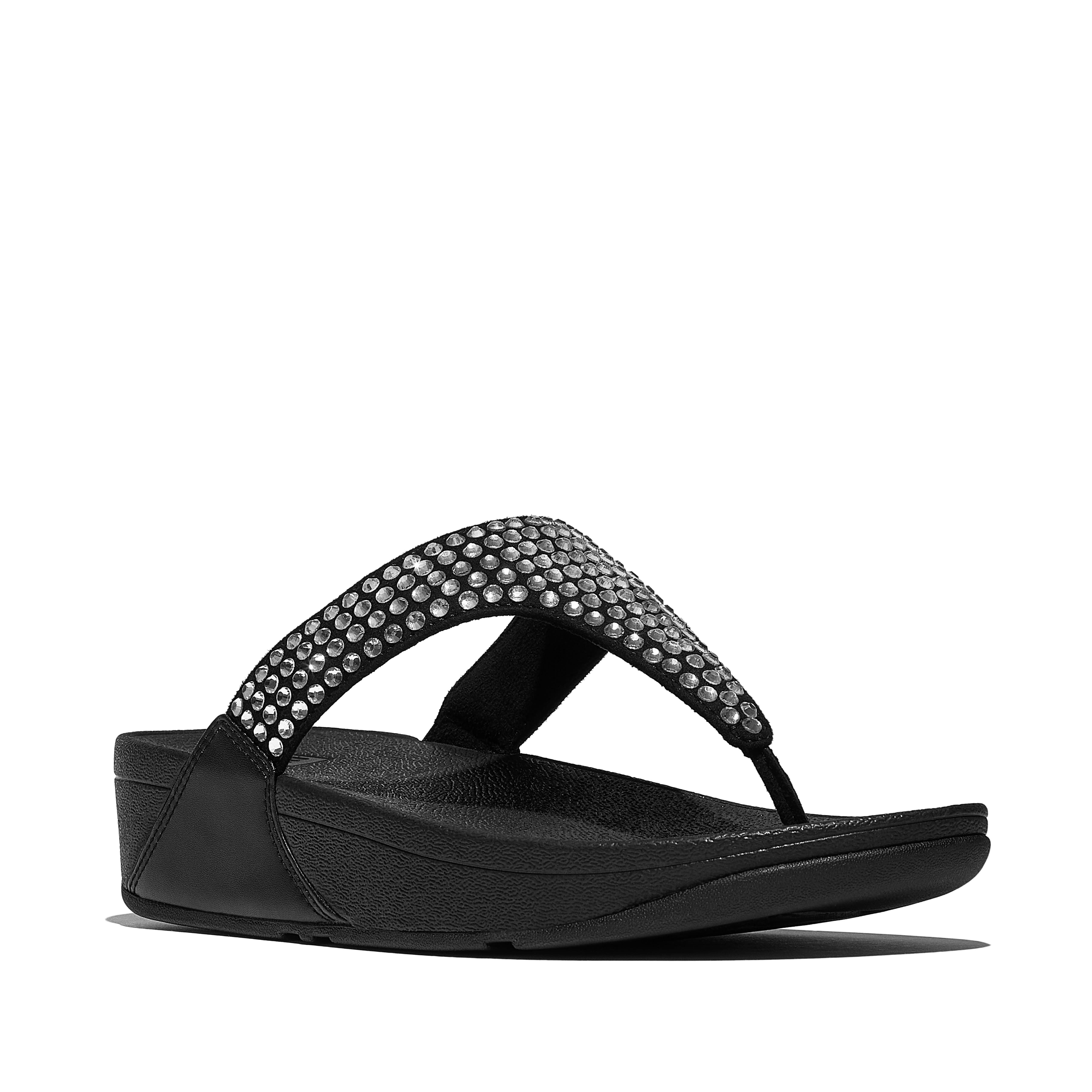 FitFlop Lulu Maxi-crystal toe-post sandals, Main, color, Black