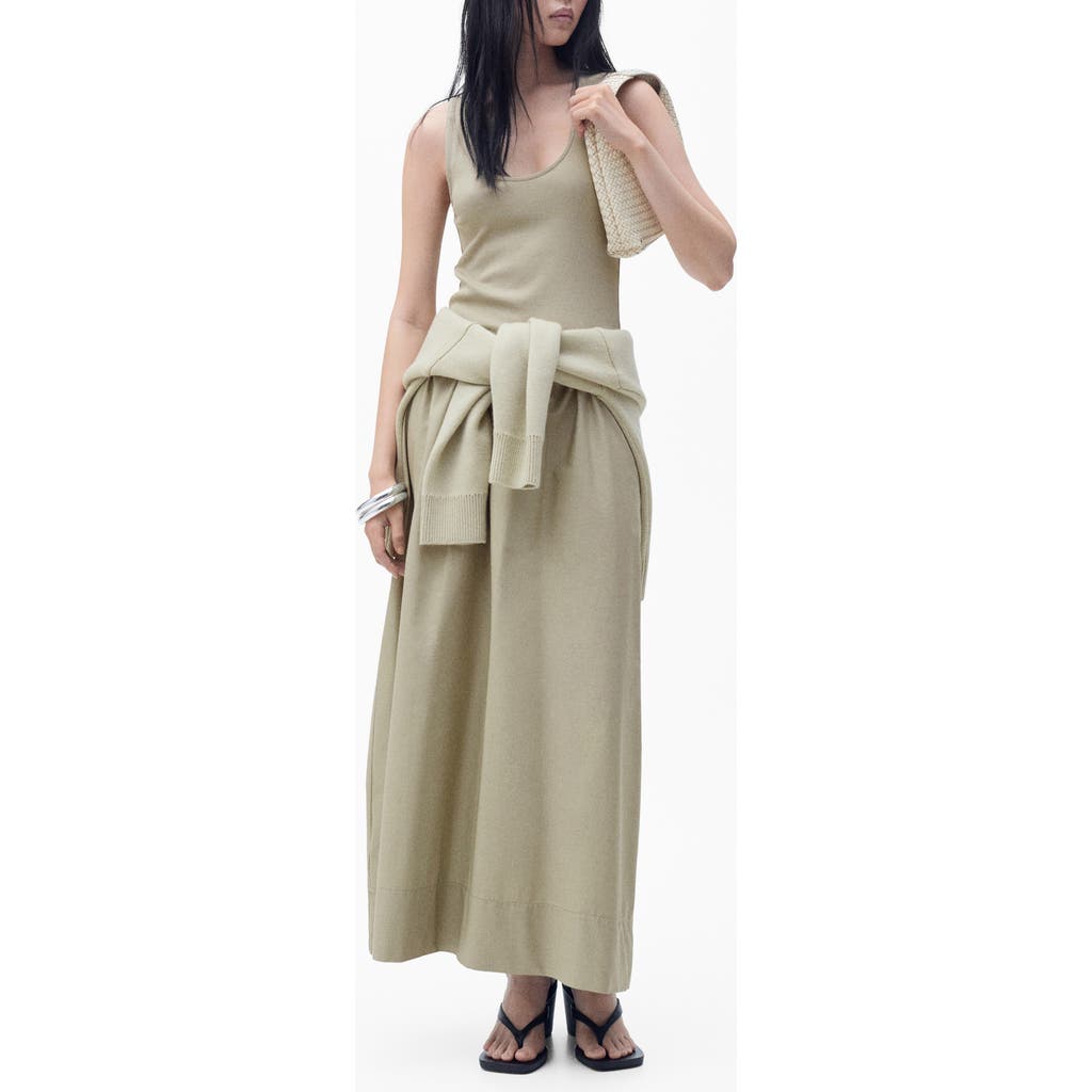 Shop Mango Valvi Mixed Media Maxi Dress In Khaki
