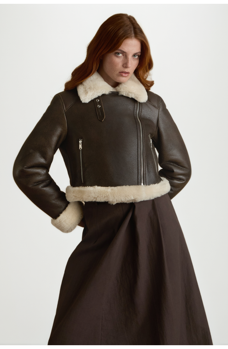 FURNIQ UK LLC Leather Shearling Jacket, Alternate, color, Brown